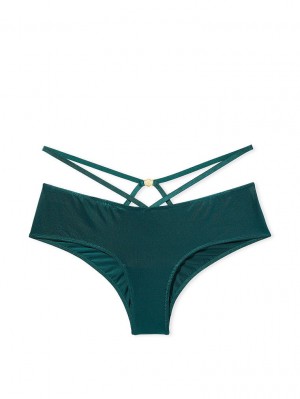 Black Dark Green Women's Victoria's Secret VERY SEXY Mesh & Satin Bow Cutout Back Open Panty | WV0268493