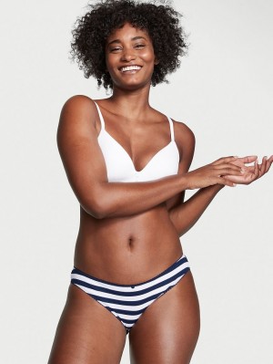 Navy Stripes Women's Victoria's Secret VICTORIA'S SECRET Stretch Cotton Embroidered Bikini Panty | BE3981720
