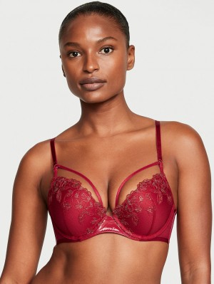 Red Women's Victoria's Secret VERY SEXY Shine Chain Strap Lace Push-Up Bras | LG6538127